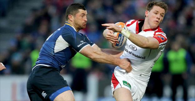 Leinster's Rob Kearney attempts to tackle Ulster wing and Ireland team-mate Craig Gilroy
