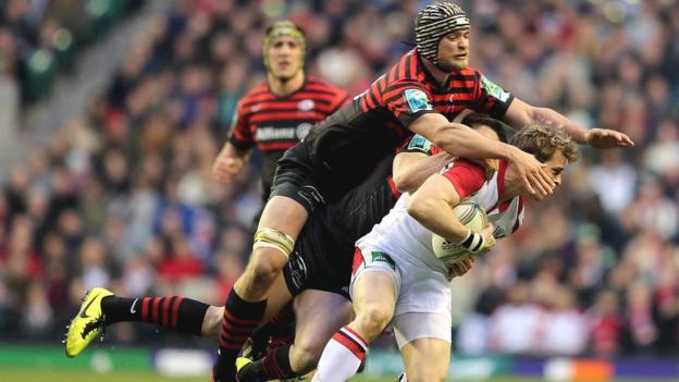 Alistair Hargreaves pounces on Ulster wing Andrew Trimble