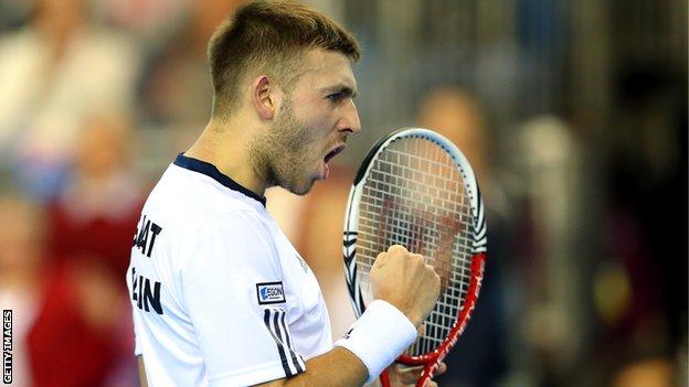 Dan Evans in action for Great Britain in the Davis Cup