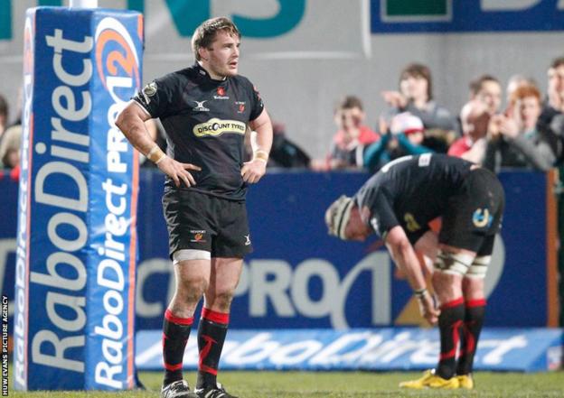 Dragons players are dejected following defeat against Ulster.