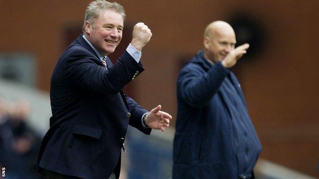 Ally McCoist (left) celebrates his side's win at home to Clyde