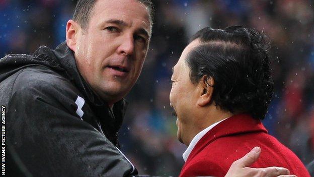 Malky Mackay with Cardiff City owner Vincent Tan