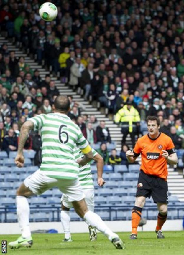 Jon Daly scores for Dundee United against Celtic