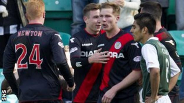 St Mirren players congratulate Marc McAusland after his first goal in the match