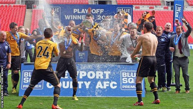 Newport County celebrate promotion at Wembley