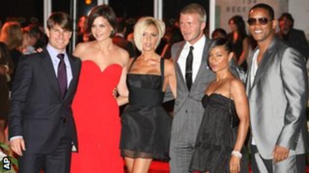 (left to right) Tom Cruise, Katie Holmes, Victoria and David Beckham, Jada Pinkett Smith and Will Smith