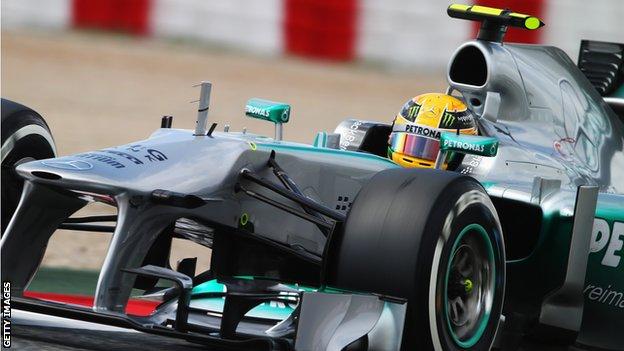 Lewis Hamilton driving a Mercedes