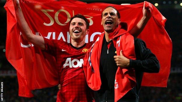 Michael Carrick and Rio Ferdinand of Manchester United