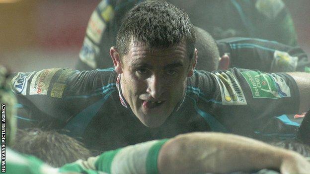 Huw Bennett packs down at a scrum for the Ospreys