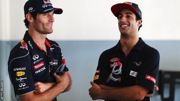 Mark Webber (left) with Daniel Ricciardo