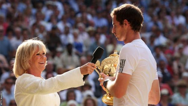 Sue Barker interviews Wimbledon champion Andy Murray