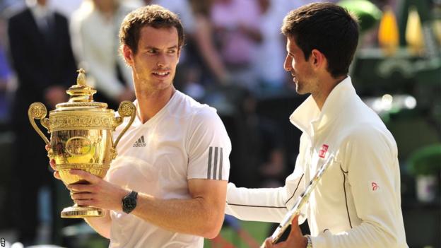 Andy Murray is congratulated by Novak Djokovic