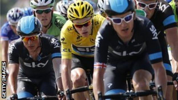 Geraint Thomas (front) and Chris Froome (yellow)