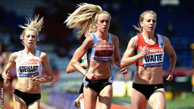 Scottish athletes Emily Stewart, Eilish McColgan and Lennie Waite