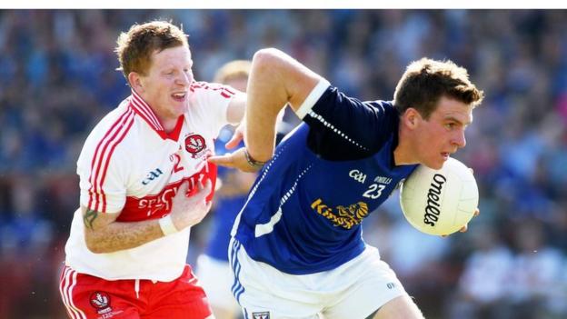 Enda Lynn and Tomas Corr tangle as Cavan beat Derry after extra-time in a close encounter at Celtic Park