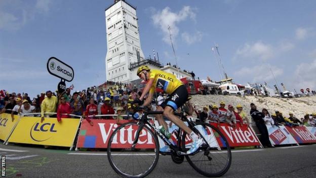 Chris Froome winning the race up Mont Ventoux