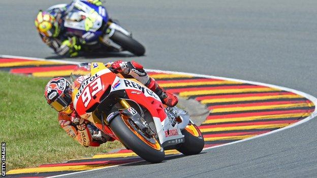 Marc Marquez (front) and Valentino Rossi