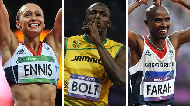 Jessic Ennis, Usain Bolt and Mo Farah