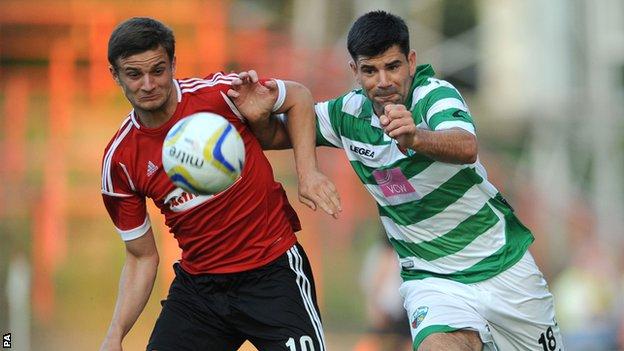Action from the first leg of TNS v Legia Warsaw