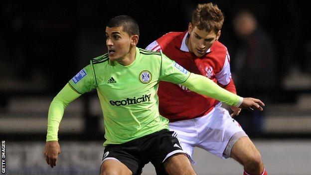 Forest Green striker Magno Vieira and Mickey Demetriou of Kidderminster Harriers