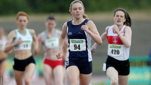 Aislinn Crossey sprints to victory in the 800m at Santry