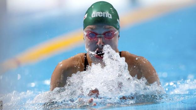 Ruta Meilutyte in action in the 100m breaststroke heats