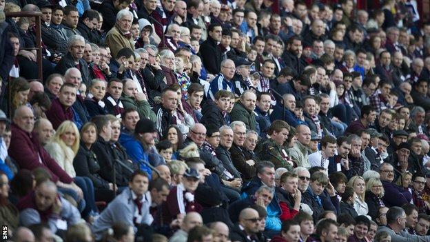 The crowd at Tynecastle watches Hearts play Motherwell last season