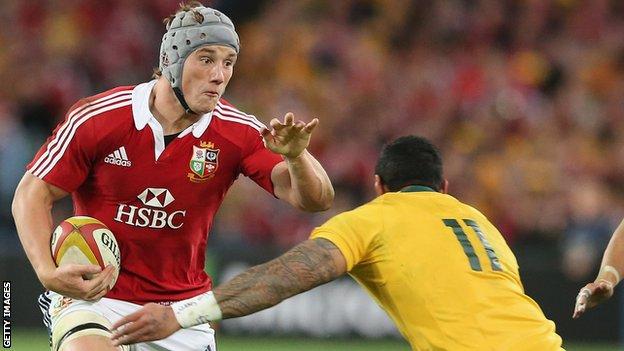 Jonathan Davies takes on the Australian defence for the Lions