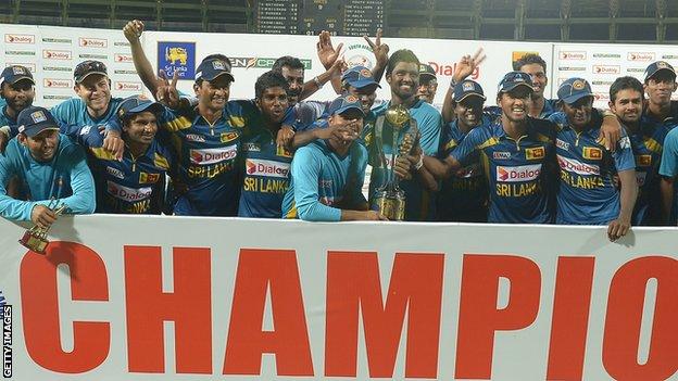 Sri Lanka with the one-day series trophy