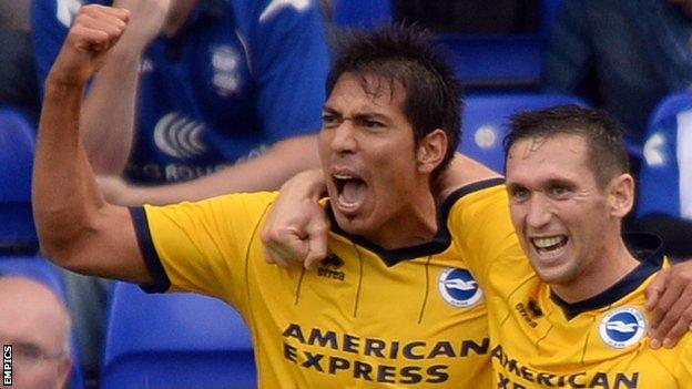 Brighton matchwinner Andy Crofts (right) and team-mate Leo Ulloa