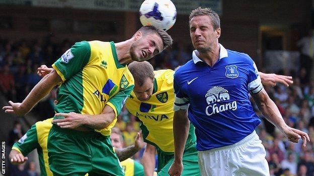 Norwich and Everton in action at Carrow Road