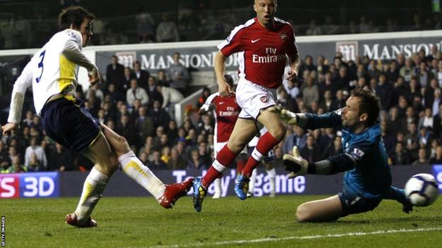Gareth Bale scores in 2010 against Arsenal