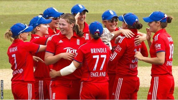 England celebrate another wicket in the Women's Ashes at Hove