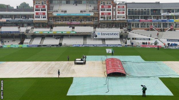 Covers on the pitch at The Oval