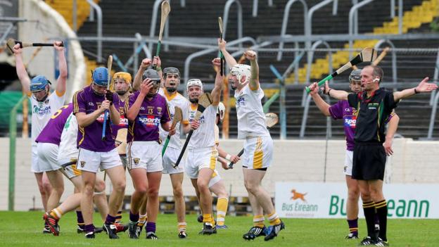 The Antrim celebrations begin as the final whistle sounds at Semple Stadium