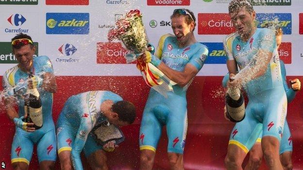 Astana team celebrate