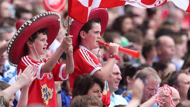 Tyrone fans watch the semi-final against Mayo at Croke Park