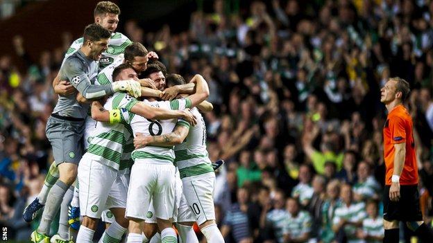 Celtic won 3-0 in Glasgow to progress 3-2 on aggregate