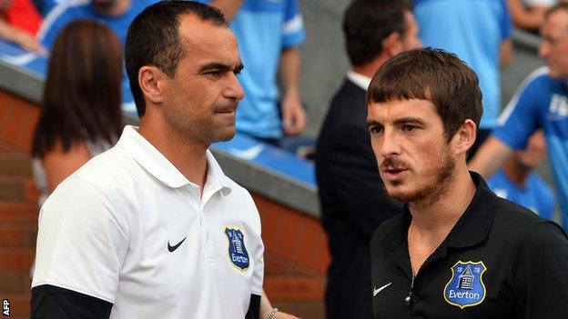 Roberto Martinez (l) and Leighton Baines