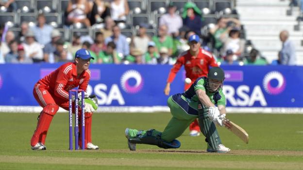 Niall O'Brien sweeps the ball away for Ireland as his side build a total of 269 for 7 off their 50 overs