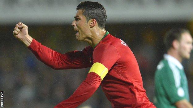 Ronaldo celebrates after scoring against NI