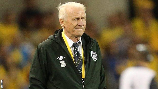 Giovanni Trapattoni watches his team suffer defeat against Sweden in the vital World Cup qualifier