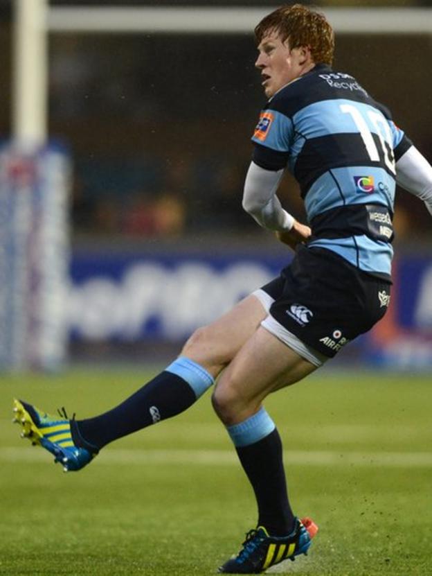 Rhys Patchell kicks for goal at the Arms Park