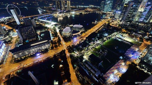 An overview from Swissotel Stanford shows the track for the upcoming Formula One Singapore Grand Prix