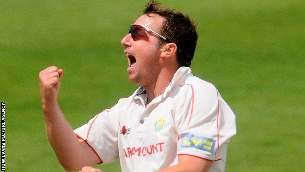 Robert Croft celebrates taking a wicket for Glamorgan
