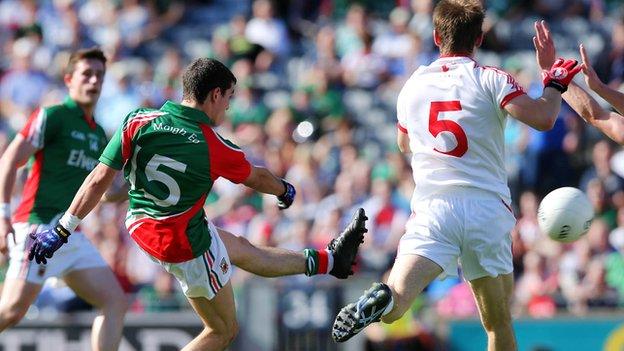 Tommy Conroy scores Mayo's first goal in the Minor final