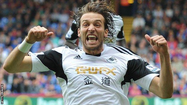 Michu celebrates his goal against Crystal Palace