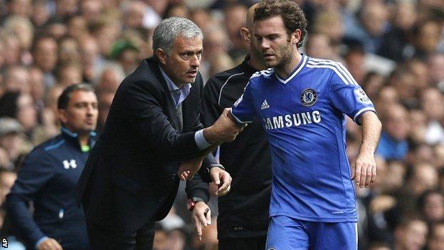 Chelsea manager Jose Mourinho and forward Juan Mata