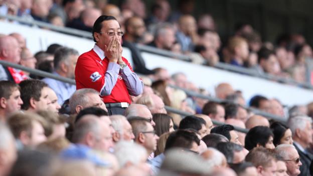Cardiff City owner Vincent Tan looks anxious as Cardiff City go down 2-1 at home to Newcastle United