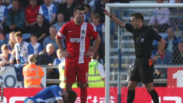 Grant Hanley is sent off in Blackburn's defeat at Wigan on Sunday